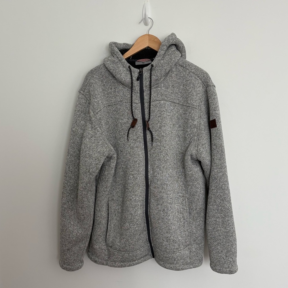 Rugged Elements Mens Mountain Fleece Hoodie Jacket Large Gray Full Zip Faux Fur